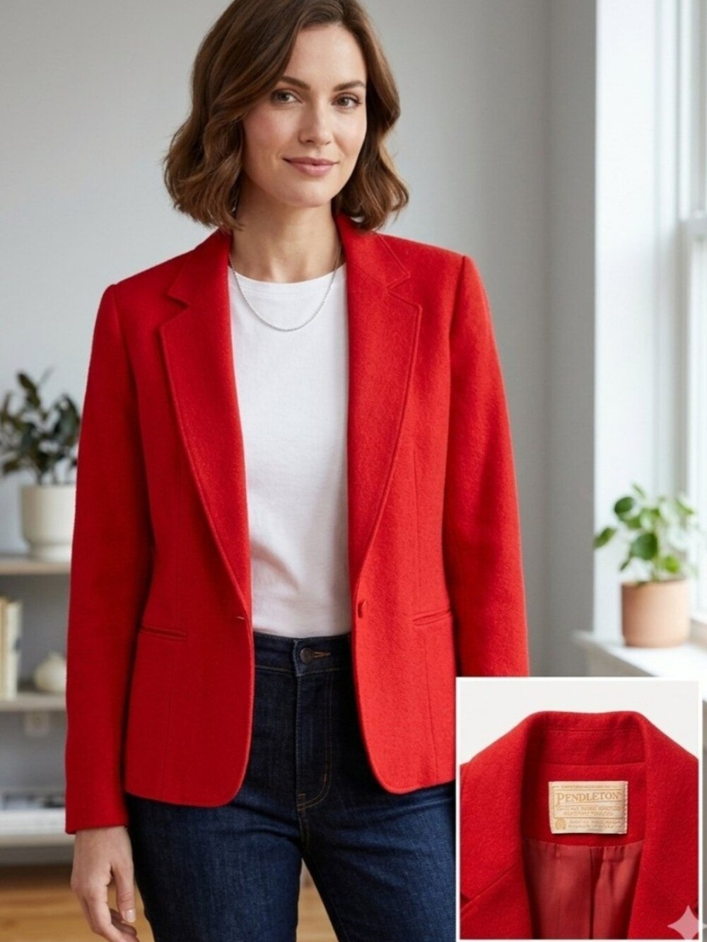 Vintage 80s Pendleton Red Wool Blazer Jacket, Preppy Holiday Ready Modern Size 4
